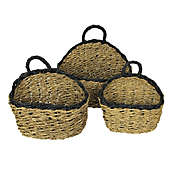 Things2Die4 Set of 3 Woven Seagrass Baskets Decorative Rustic Home Storage Decor Organizer