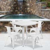 Flash Furniture Grady Commercial Grade 31.5" Square White Metal Indoor-Outdoor Table Set with 4 Arm Chairs