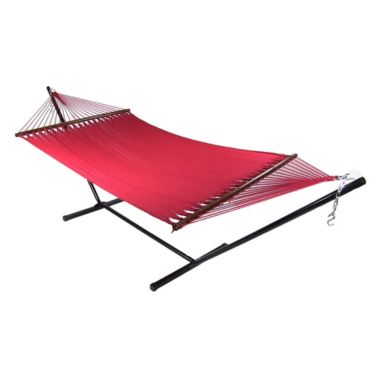 Sunnydaze Soft Spun XL Caribbean Hammock with Spreader Bars & Stand - Red. View a larger version of this product image.