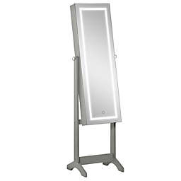 HOMCOM Floor Standing Jewelry Cabinet, Lockable Jewelry Organizer with Full-Length Mirror,  and 4 Adjustable Angles, Grey