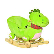Qaba Baby Rocking horse Kids Interactive 2-in-1 Plush Ride-On Toys Stroller Rocking Dinosaur with Wheels and Nursery Song