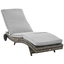 Outsunny Outdoor PE Rattan Patio Chaise Lounge Chair with 5 Backrest Angles & 2 Wheels for Easy Movement, Grey