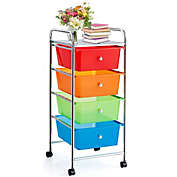 Costway-CA 4-Drawer Cart Storage Bin Organizer Rolling with Plastic Drawers-Transparent Multicolor