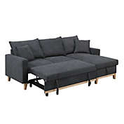 Saltoro Sherpi 84 Inch Reversible Sleeper Sectional Sofa with Storage Chaise, Modern, Gray-