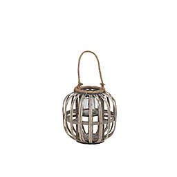 Urban Bamboo Round Lantern with Rope Handle and Rim Mouth - Finished Dark Elm