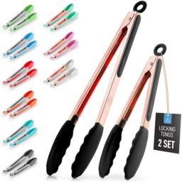 Zulay Kitchen Tongs For Cooking With Silicone Tips (9
