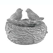 Urban Trends Collection Cement Round Bowl with Bird Figurine and Nest Design Body Washed Concrete Finish Gray