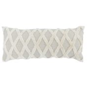 Saltoro Sherpi 16 x 36 Lumbar Linen Accent Throw Pillow, Tufted Diamonds, Ivory White,