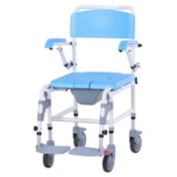 HOMCOM Accessibility Commode Wheelchair, Rolling Shower Wheelchair with 4 Castor Wheels, Rectangle Detachable Bucket, & Waterproof Design, Blue