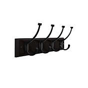 SONGMICS Wall Standard Coat Hook Rack, 4 Dual Hooks for Entryway Bathroom Closet Dark Brown