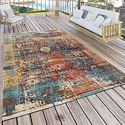 Paco Home Outdoor Rug Abstract with Tradional Pattern in Blue Yellow Orange