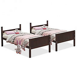 Costway Wooden Bunk Beds Convertable 2 Individual Beds-Brown