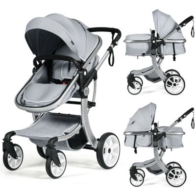 Slickblue Folding Aluminum Infant Reversible Stroller with Diaper Bag-Gray