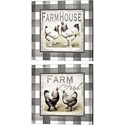 Great Art Now Buffalo Check Farm House Chickens Neutral by Tre Sorelle Studios 14-Inch x 14-Inch Canvas Wall Art (Set of 2)