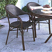 Merrick Lane Kailua Dark Brown Wicker Rattan Patio Chair With Curved Back And Red Aluminum Bamboo Frame