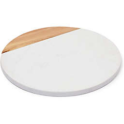 Juvale Wood and Marble Serving Tray, Round Cutting Board for Charcuterie (11 Inches)