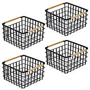 mDesign Metal Steel Wire Square Closet Storage Basket - 4 Pack - Black/Natural
