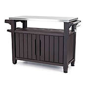 Slickblue Outdoor Grill Party Caster Bar Serving Cart with Storage Dark Brown