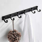Stock Preferred 6 Hooks Wall Mounted Key Bag Towel Rack Hanger in Black 17.9x1.7x0.6in