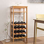 Homfa 4 Tier Bamboo Wine Rack with Glass Holders in Natural Finish