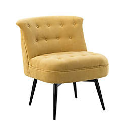 KARAT HOME Adrien Tufted Swivel Chair Accent Stool in MUSTARD
