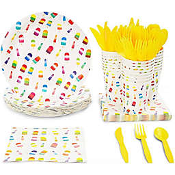 Juvale Popsicle Party Pack, Plates, Cutlery, Cups, and Napkins (Serves 24, 144 Pieces)