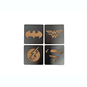 DC Comics Superhero Logo 4-Piece Coaster Set   Batman, Superman, Wonder Woman & The Flash Laser-Cut Justice League Logos - Sturdy, Unique Cork & Ceramic Design - Great Gift Idea