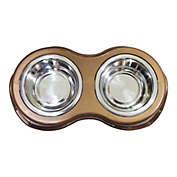 Saltoro Sherpi Plastic Framed Double Diner Pet Bowl in Stainless Steel, Small, Gold and Silver-