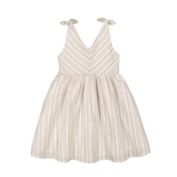 Hope & Henry Girls' Bow Shoulder Swing Dress (Stone Stripe, 12-18 Months)