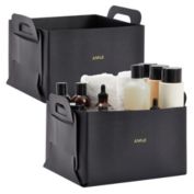 Juvale 2 Pack Faux Leather Foldable Storage Bins with Handles, Collapsible Baskets for Home Organization (Black, 10 x 6.5 In)