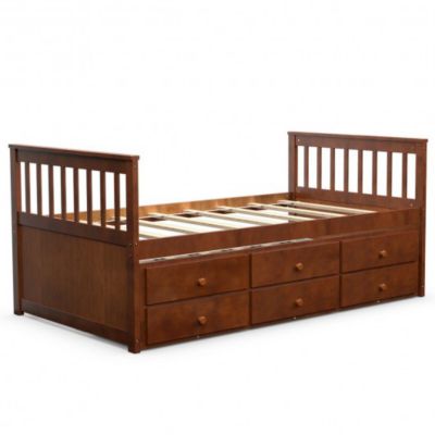 Costway Twin Captain S Bed With Trundle, Captain Bed With Storage And Trundle