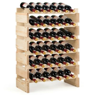 Gymax 36 Bottle Modular Wine Rack 6 Tier Stackable Wooden Display Shelves Wobble-Free
