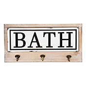 Contemporary Home Living 17.75" Brown and White Vintage Enamelware Tile Bath Hook Sign