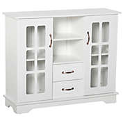 HOMCOM Modern Storage Console Cabinet with 2 Framed Glass Doors and 2 Drawers for Kitchen or Living Room, White