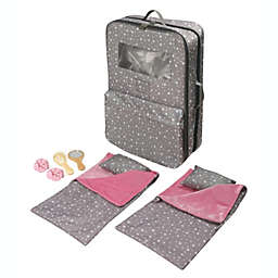 Badger Basket Co. Pack Pretty Double Doll Carrier with 2 Sleeping Bags for 18" Dolls -Gray and Stars