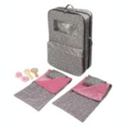 Badger Basket Co. Pack Pretty Double Doll Carrier with 2 Sleeping Bags for 18&quot; Dolls -Gray and Stars