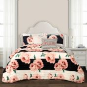 Lush Decor Amara Floral Quilt Black/Dusty Rose 5Pc Set King