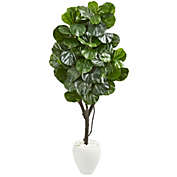 Nearly Natural 68" Fiddle Leaf Fig Artificial Tree in White Planter
