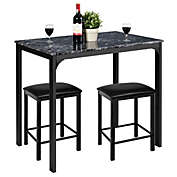 Costway-CA 3 Piece Counter Height Dining Set Faux Marble Table-Black