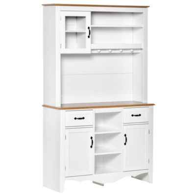 HOMCOM 71" Kitchen Buffet with Hutch, Farmhouse Style Storage Pantry with 2 Drawers, 3 Door Cabinets and 3 Shelves, White