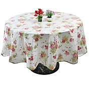 PiccoCasa Farmhouse Decorative Printed Tablecloth Table Cover Table Protector for Kitchen, Seamless Water Vinyl Round Tablecloth 71 Dia for Wedding/Restaurant/Parties Tablecloth Decoration Red Flower Pattern White Floral Printed