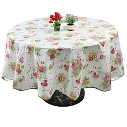 PiccoCasa Farmhouse Decorative Printed Tablecloth Table Cover Table Protector for Kitchen, Seamless Water Vinyl Round Tablecloth 71 Dia for Wedding/Restaurant/Parties Tablecloth Decoration Red Flower Pattern White Floral Printed