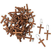Bright Creations Wooden Cross Keychain for Men, Women, Sunday School, Crafts (1.2 x 1.75 In, 50 Pack)