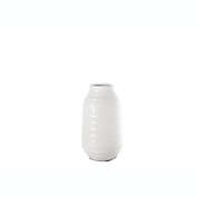 Urban Trends Collection Ceramic Round Vase with Layered Tribal Pattern Design Body SM Gloss Finish White