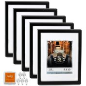 Cavepop Wood Picture Frame Set of 5 Black - (8x10 w/mat; 11x14 w/o mat)