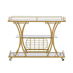 Infinity Merch Bar Cart with Wine Rack Silver Modern Glass in Gold