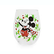 Disney Mickey Mouse Christmas Wreath Stemless Wine Glass Cup   Teardrop Tumbler For Mimosas, Cocktails   Home Barware Decor, Disney Kitchen Accessories   Holds 20 Ounces