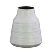 Urban Trends Collection Ceramic Round Vase with Broad Lips, Short Neck and Combed Design Body SM Coated Finish White