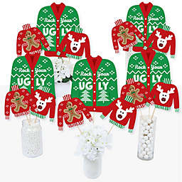 Big Dot of Happiness Ugly Sweater - Holiday and Christmas Party Centerpiece Sticks - Table Toppers - Set of 15