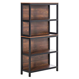 HOMCOM 4 Tier Bookshelf Utility Storage Shelf Organizer with Back Support and Anti-Topple Design,  Walnut/Black